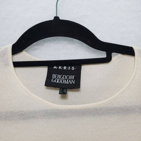 US 4 Akris Cashmere Silk Crew Neck Sweater Long Sleeves Cream Knit Lightweight - Picture 5 of 14